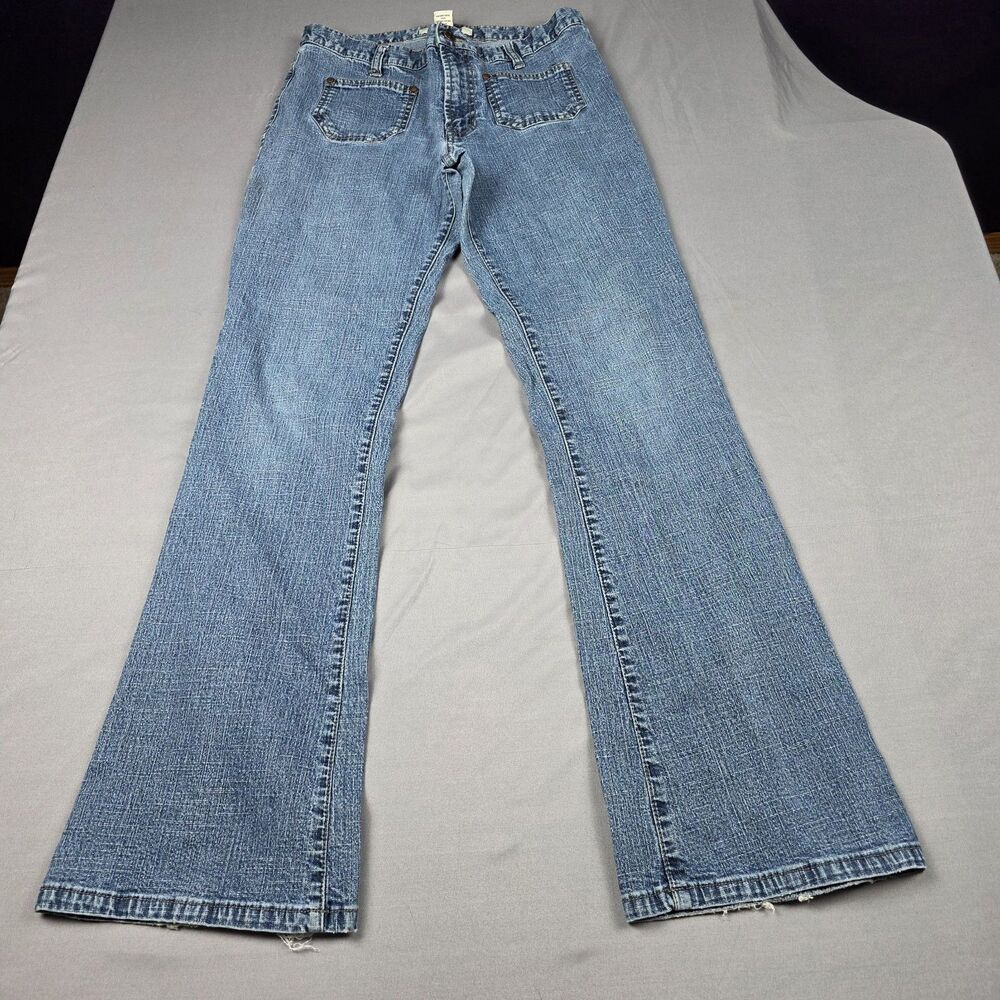 Vintage Abercrombie Fitch Women's Flare Leg Jeans Med Wash Patch Pockets Size 6